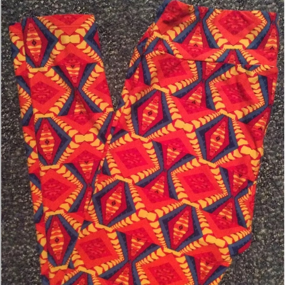 LuLaRoe TC Prism Tribal Leggings Orange Blue Red